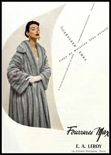 Dorian Leigh, Ceruleen EMBA mink coat by Max Leroy, photo by Virginia Thoren, 1956.jpg